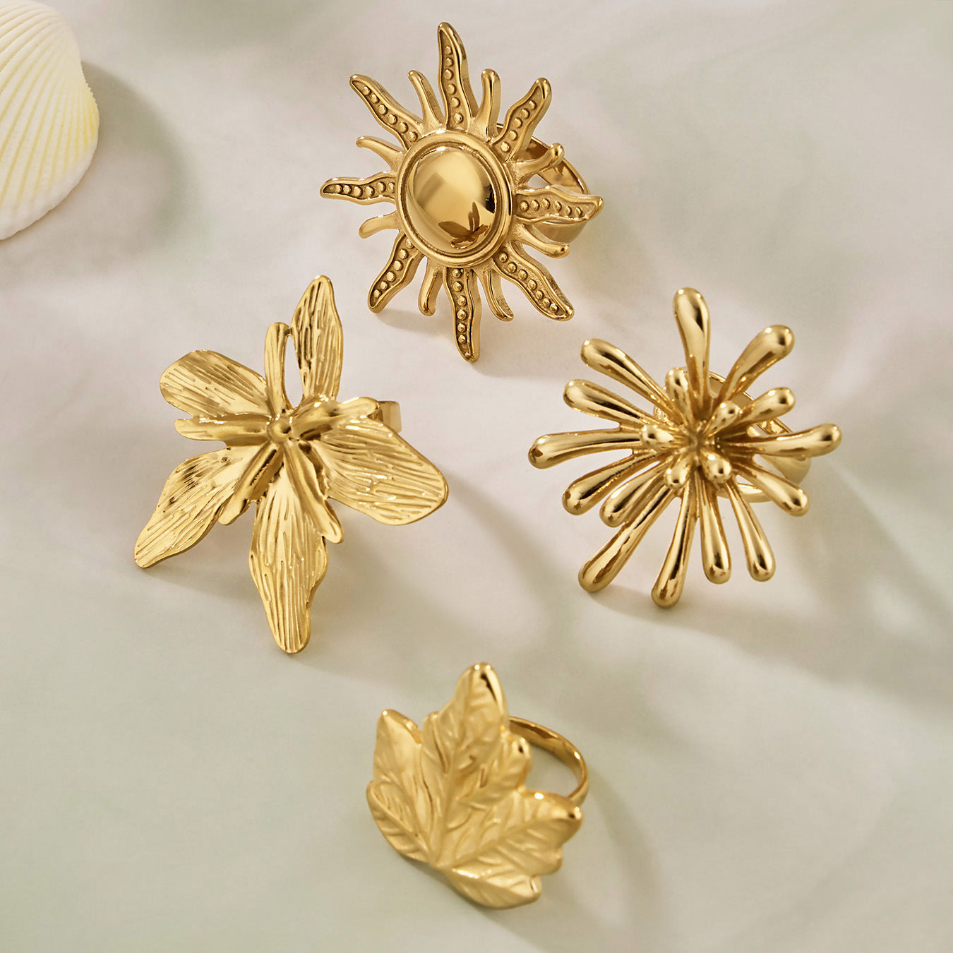Stainless Steel 18K Gold PVD Flower Sun Ring