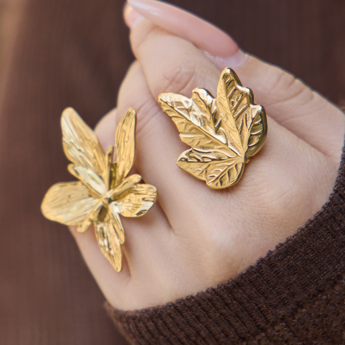 Stainless Steel 18K Gold PVD Flower Sun Ring