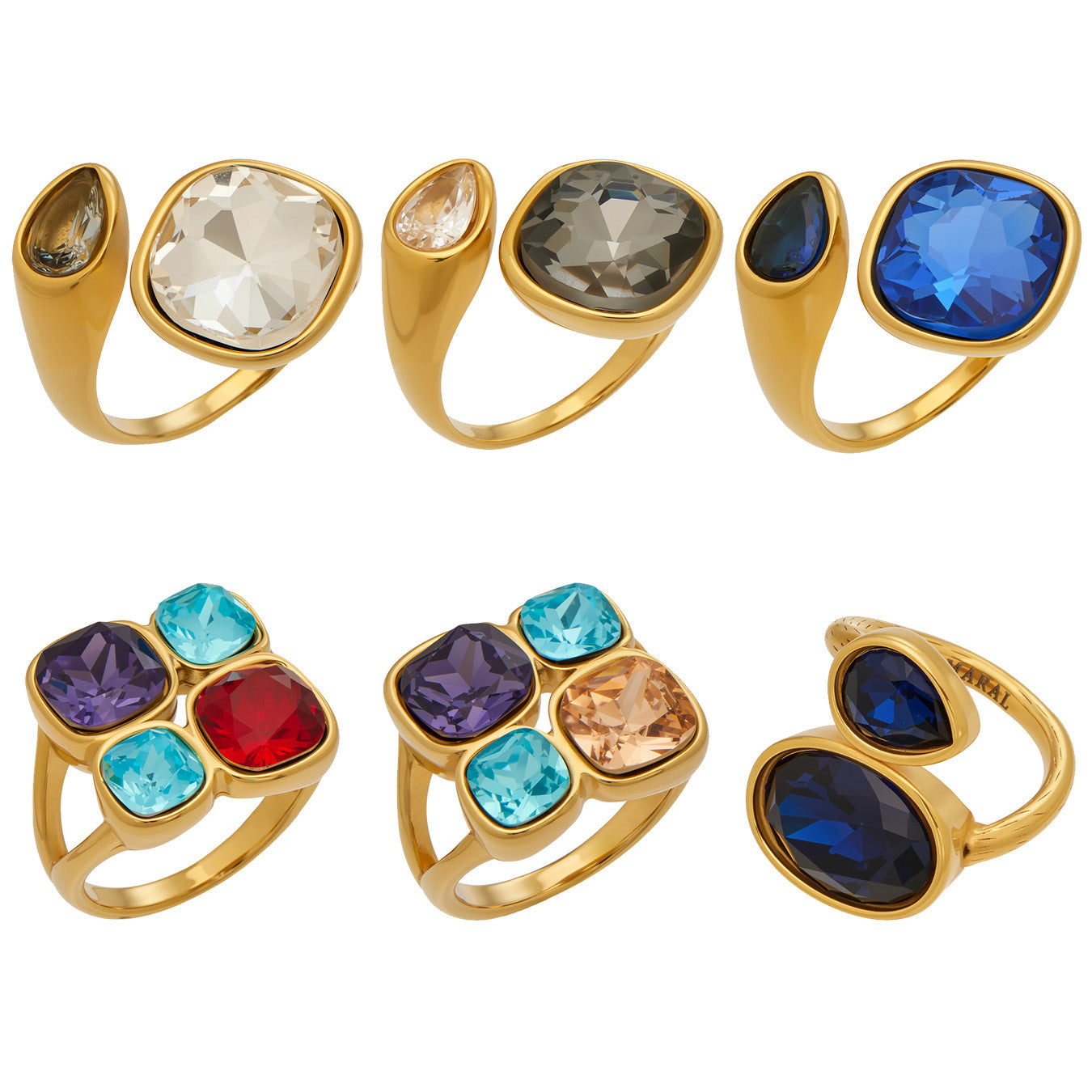 Stainless Steel Colored Glass Stone Ring