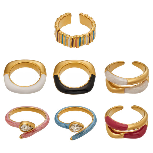 Stainless Steel 18K Gold PVD Enamel Open Ring