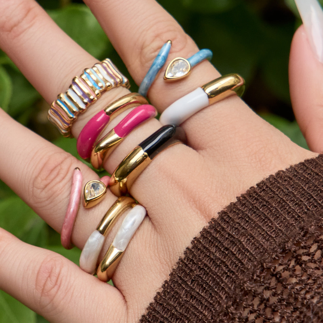 Stainless Steel 18K Gold PVD Enamel Open Ring
