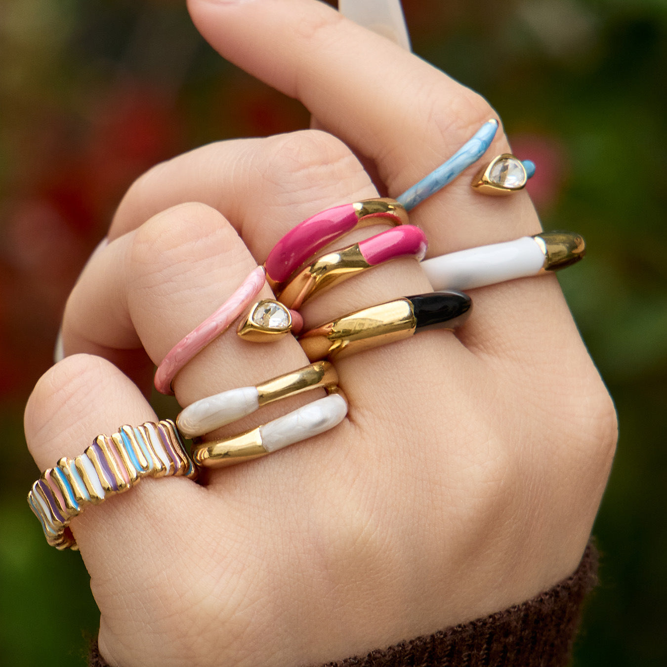 Stainless Steel 18K Gold PVD Enamel Open Ring