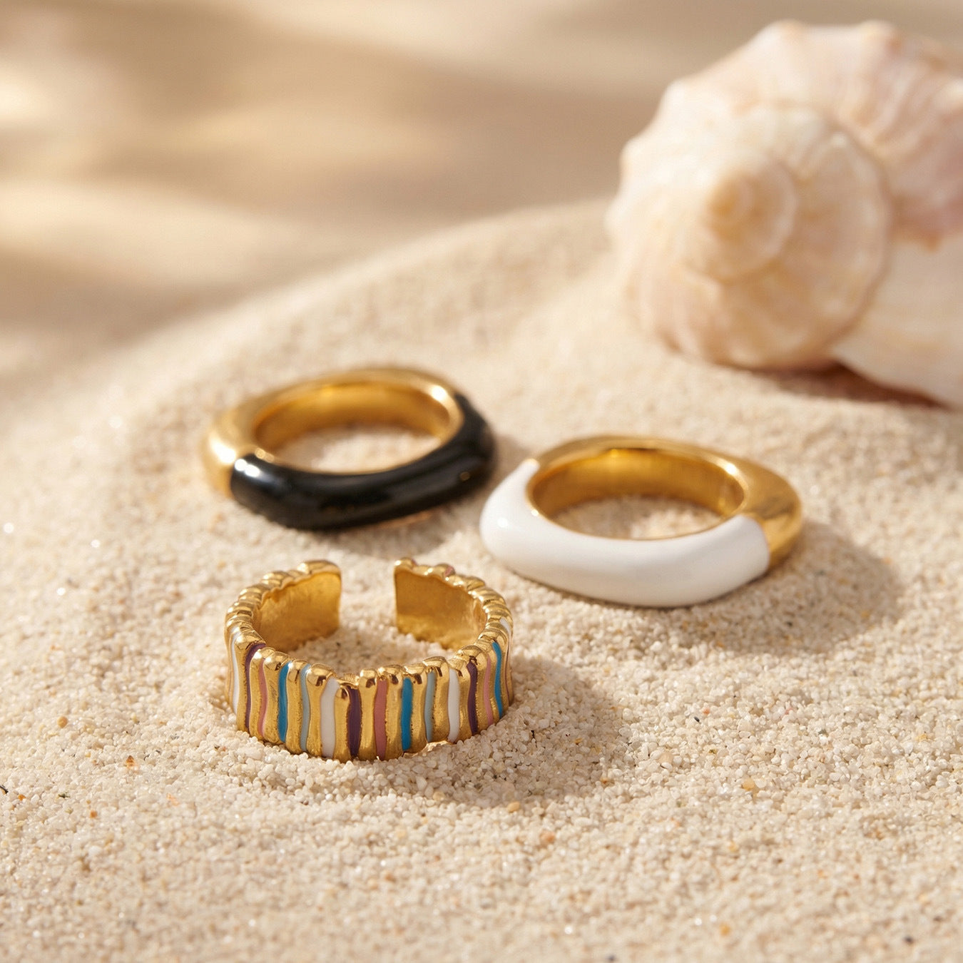 Stainless Steel 18K Gold PVD Enamel Open Ring