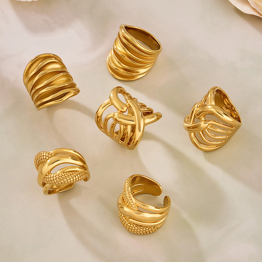 Stainless Steel Multi-layer Hollow-out Exaggerated Ring