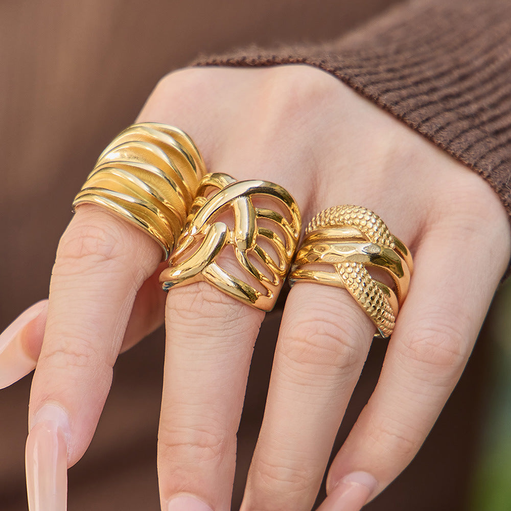 Stainless Steel Multi-layer Hollow-out Exaggerated Ring