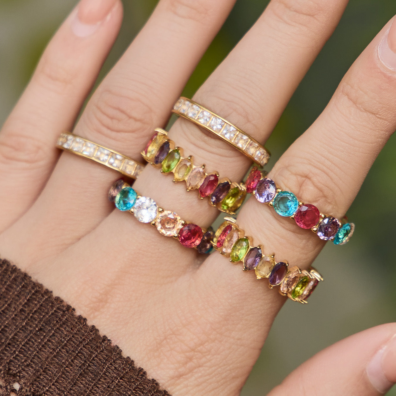Stainless Steel 5A Rainbow Cubic Zirconia Ring
