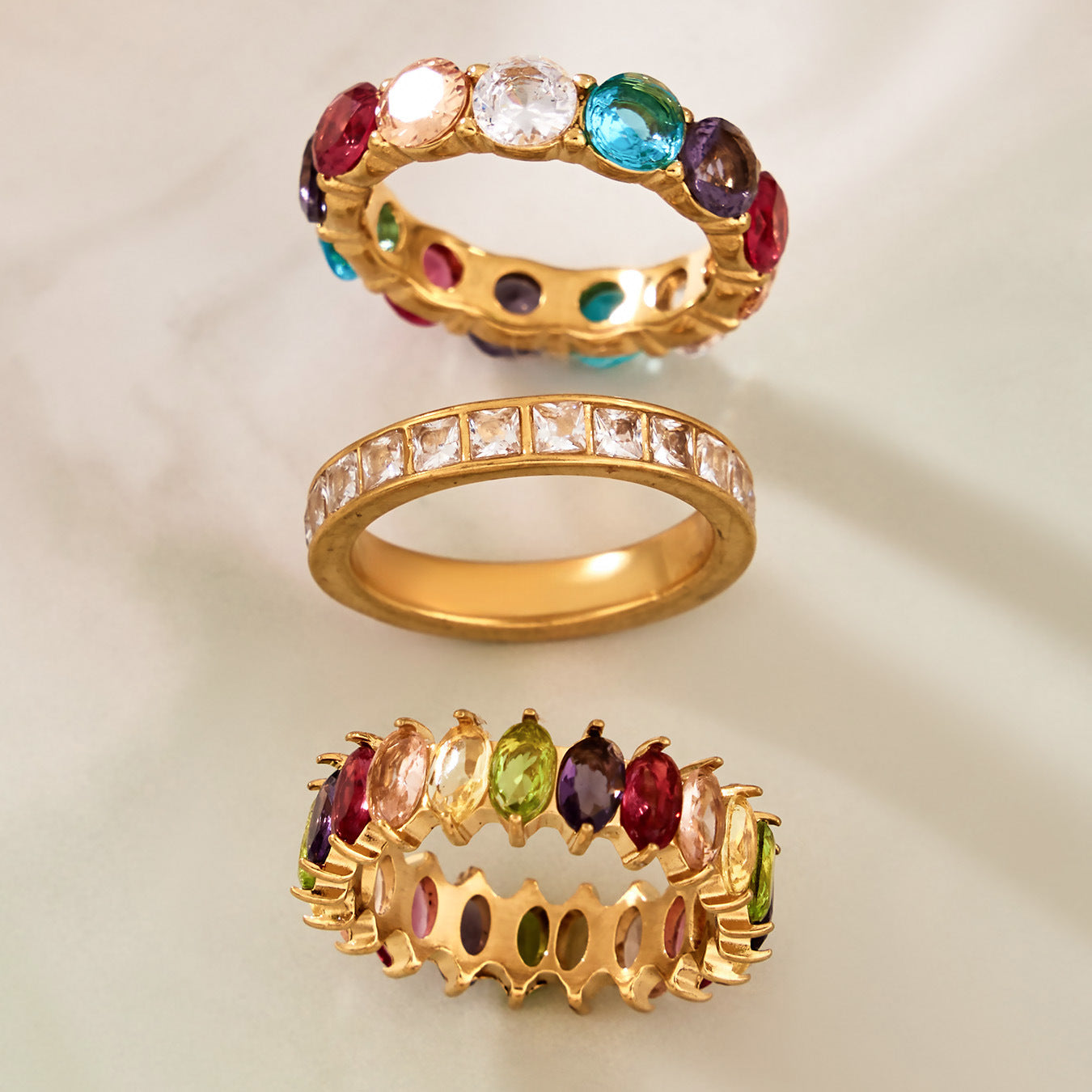 Stainless Steel 5A Rainbow Cubic Zirconia Ring