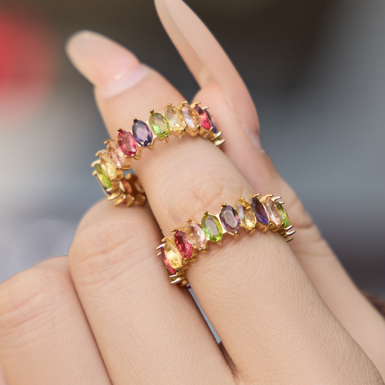Stainless Steel 5A Rainbow Cubic Zirconia Ring