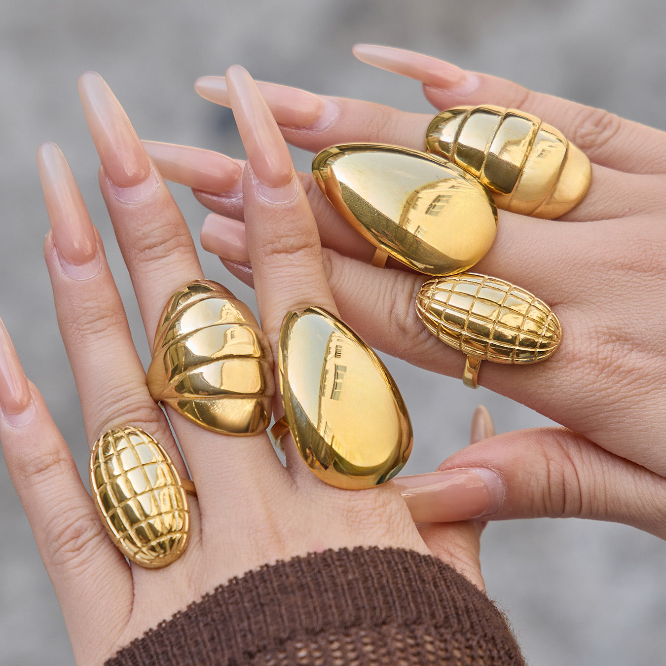 Stainless Steel Oval Water Droplet Pattern Ring