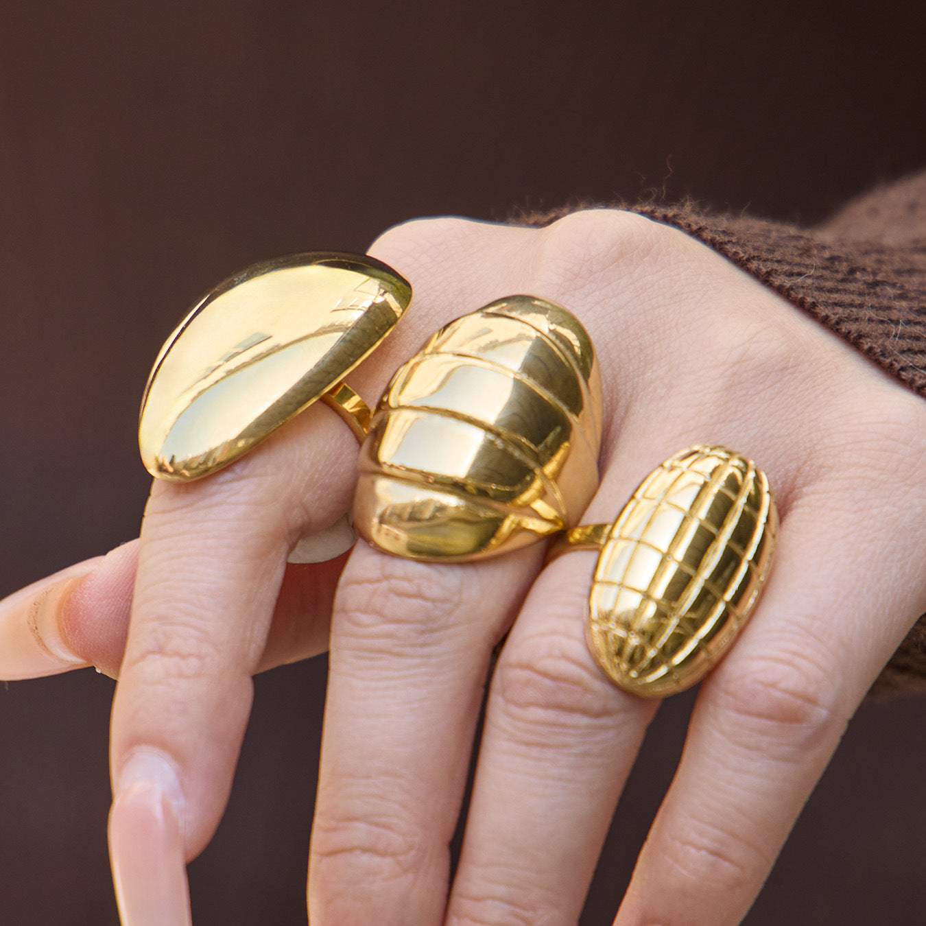 Stainless Steel Oval Water Droplet Pattern Ring