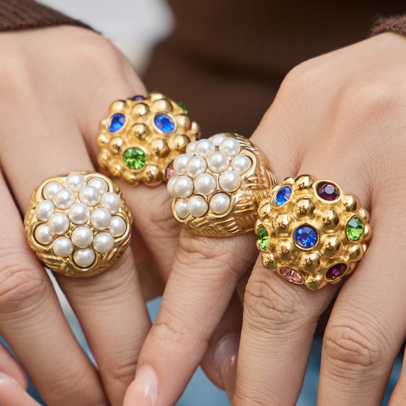 Stainless Steel Imitation Pearl Ring