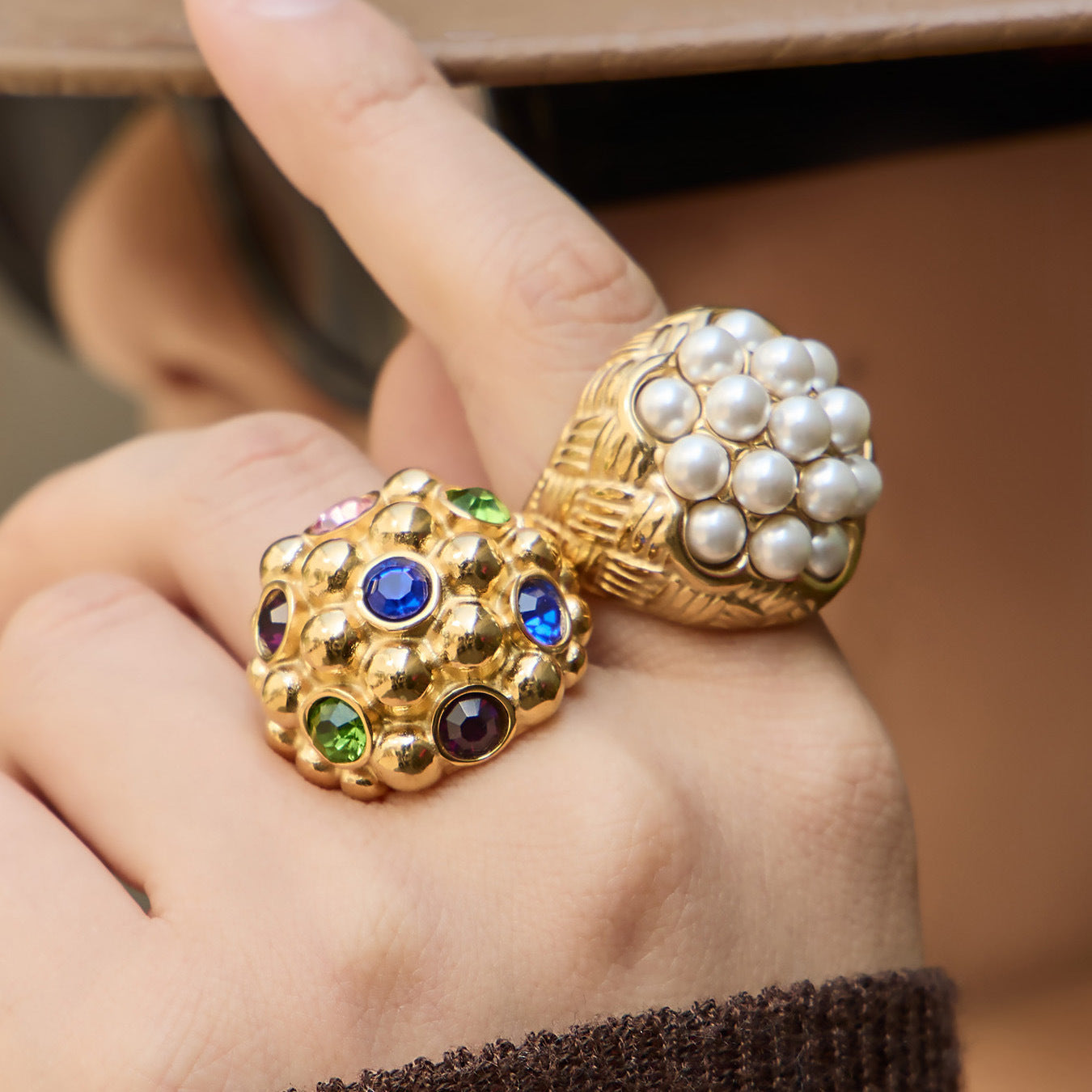 Stainless Steel Imitation Pearl Ring