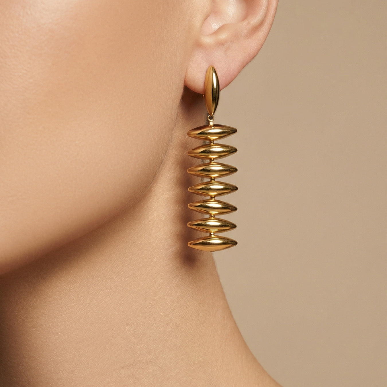 Stainless Steel 18K Gold PVD Beaded Stud Earrings