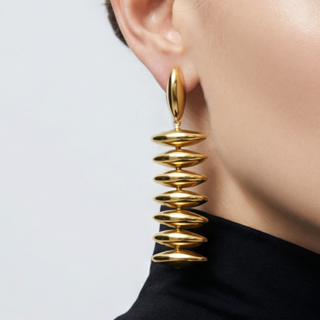 Stainless Steel 18K Gold PVD Beaded Stud Earrings