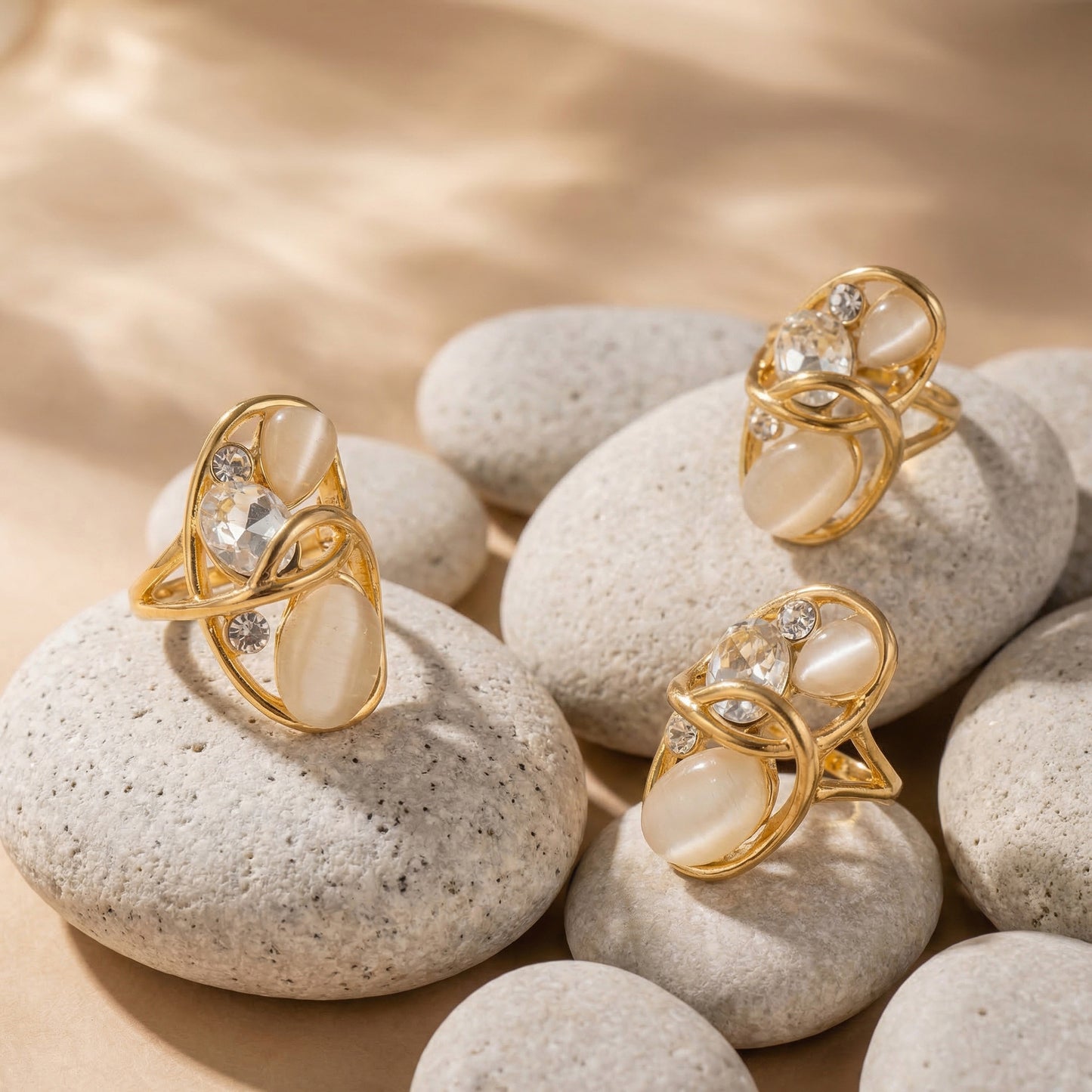 Stainless Steel Hollowed-out Cat's Eye Stone Open Ring
