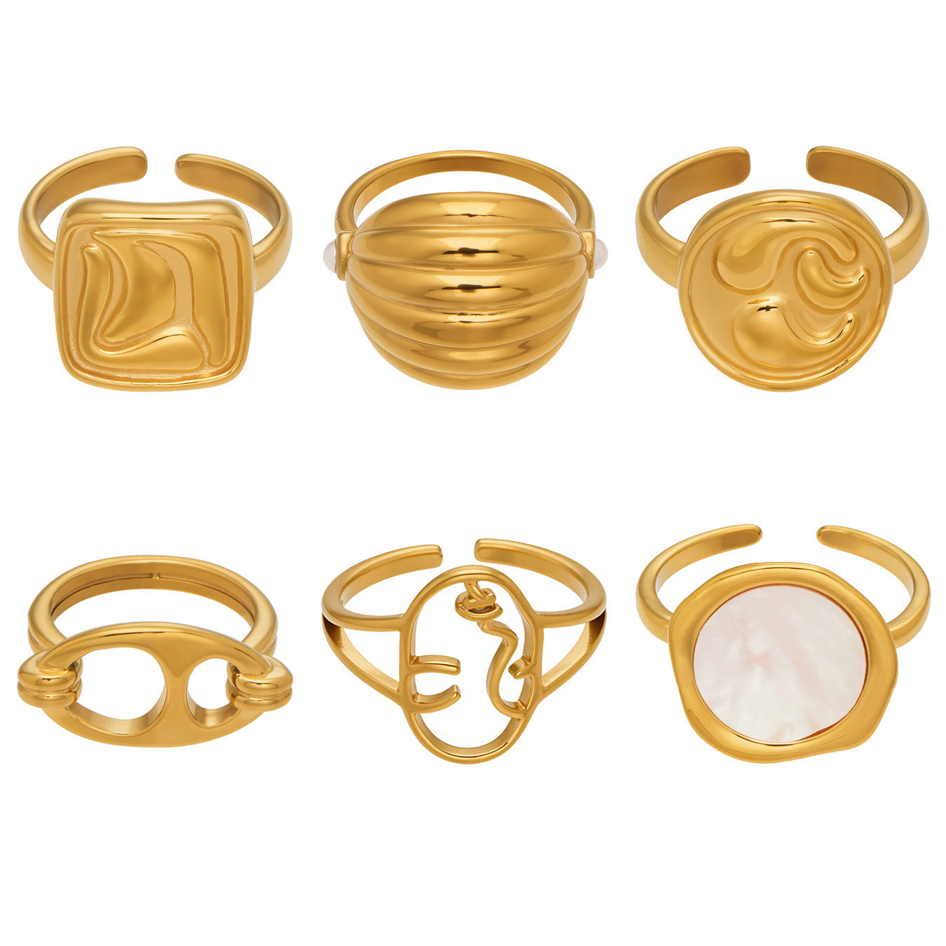 Stainless Steel Geometric Shaped Open Ring Set