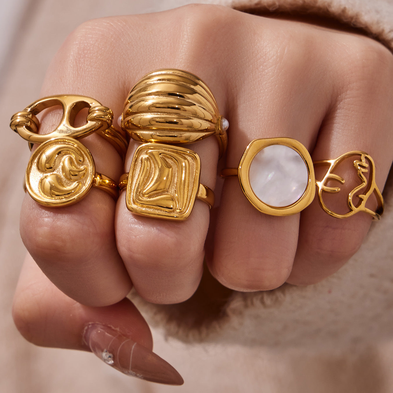 Stainless Steel Geometric Shaped Open Ring Set