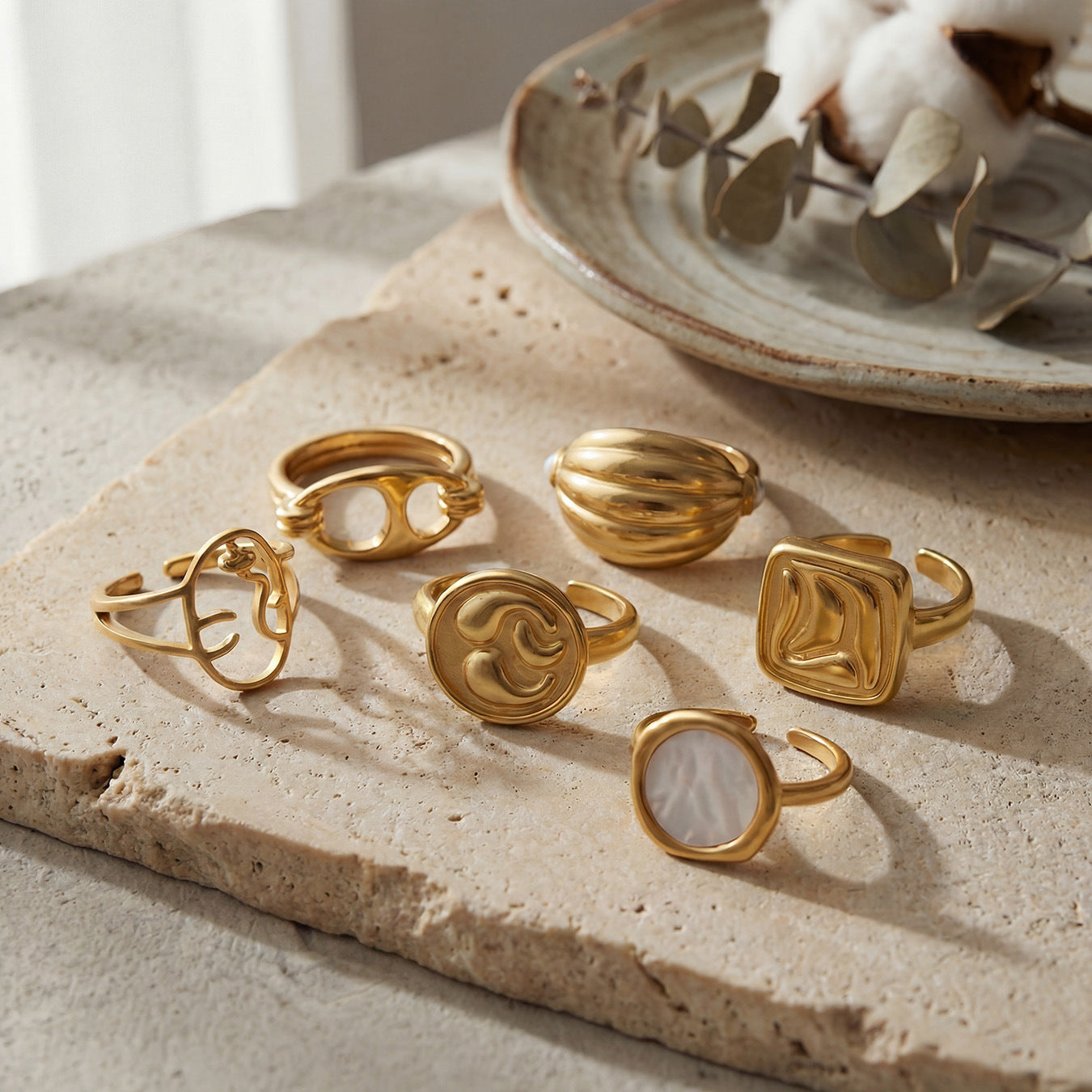 Stainless Steel Geometric Shaped Open Ring Set