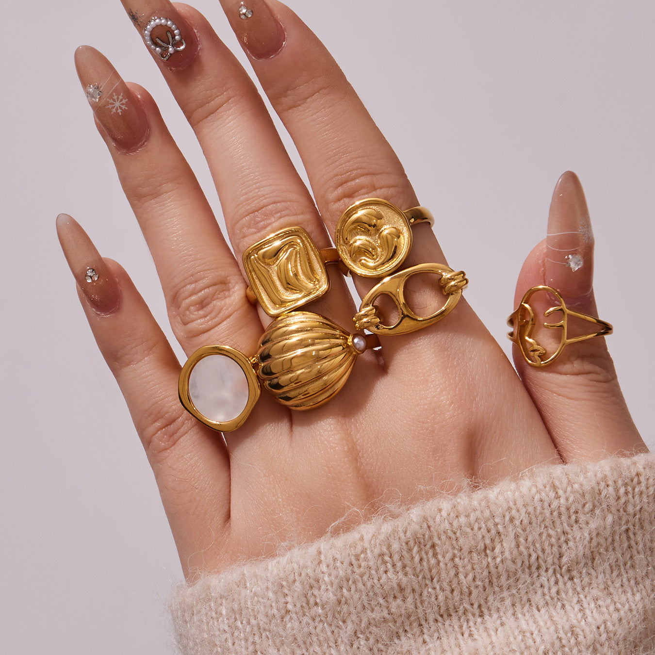 Stainless Steel Geometric Shaped Open Ring Set