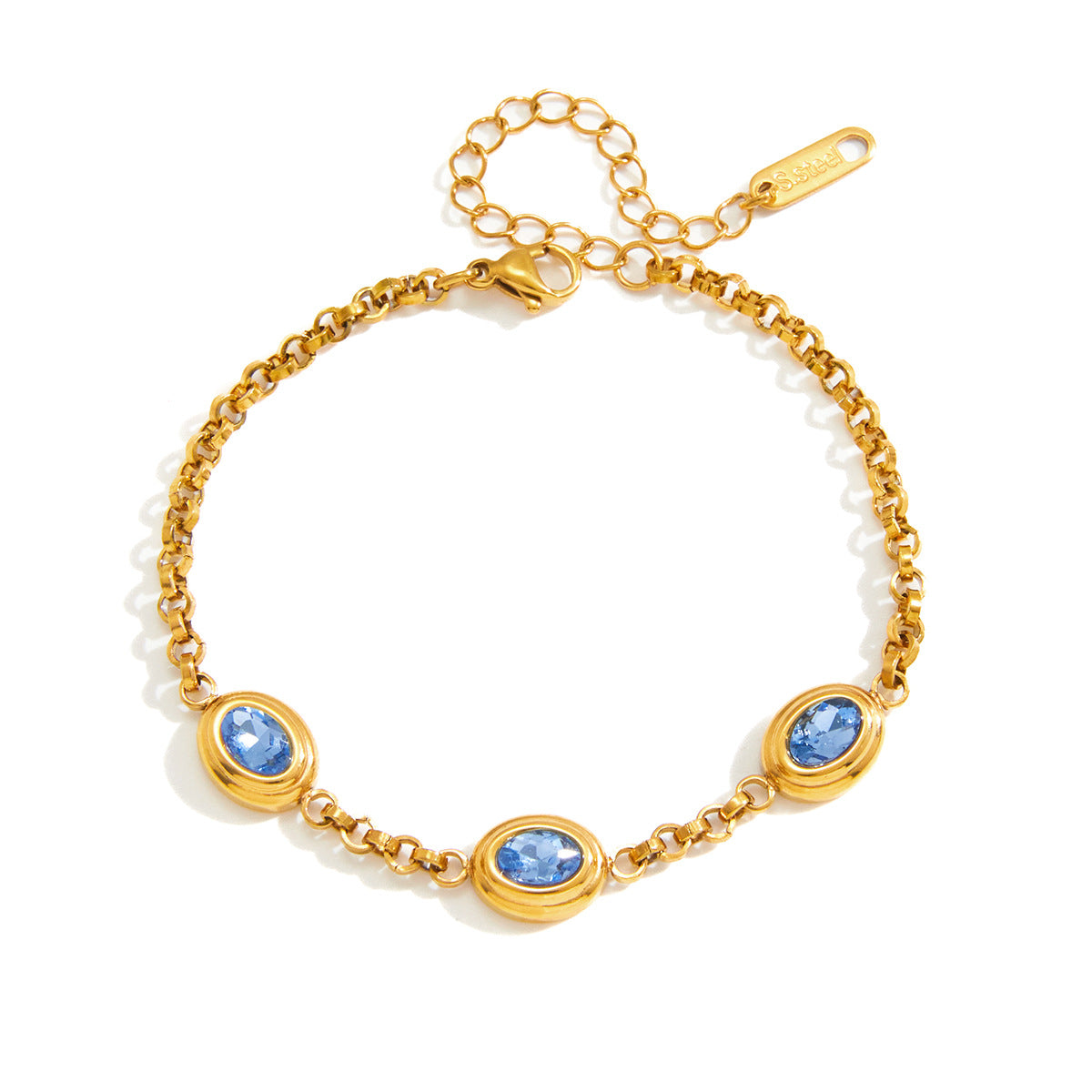 Stainless Steel Blue Egg-shaped Rhinestone Cable Chain Bracelet