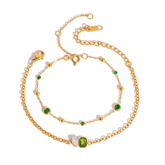 Stainless Steel Rhinestone Stacked Cable Chain Bracelet