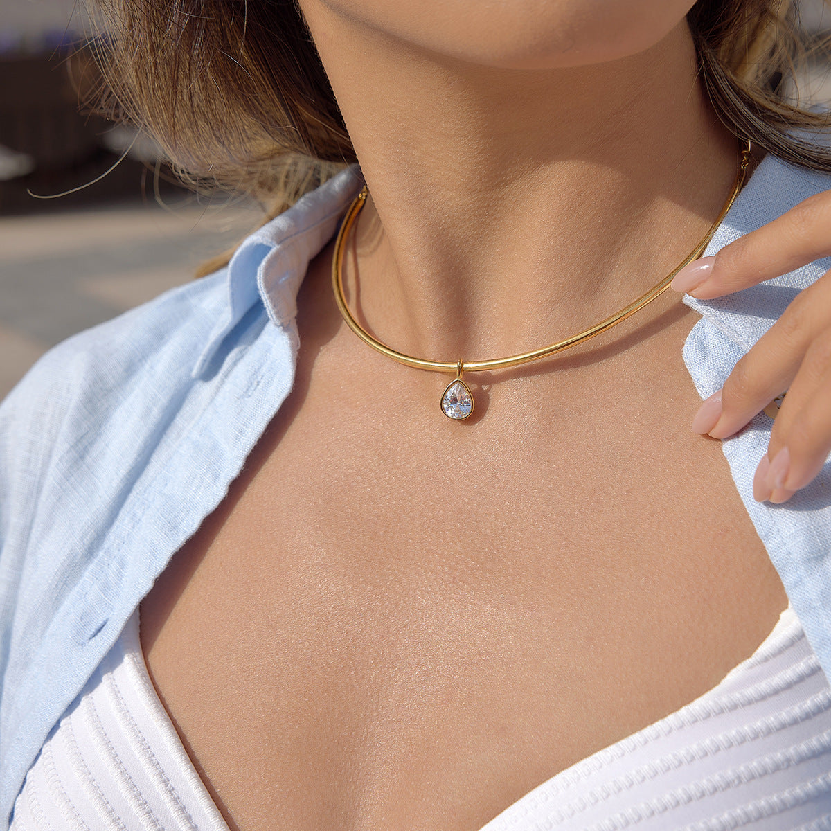 Stainless Steel White Cubic Zirconia Pendant Necklace