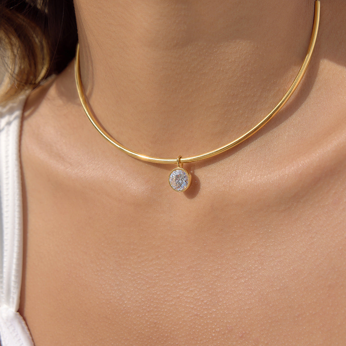 Stainless Steel White Cubic Zirconia Pendant Necklace