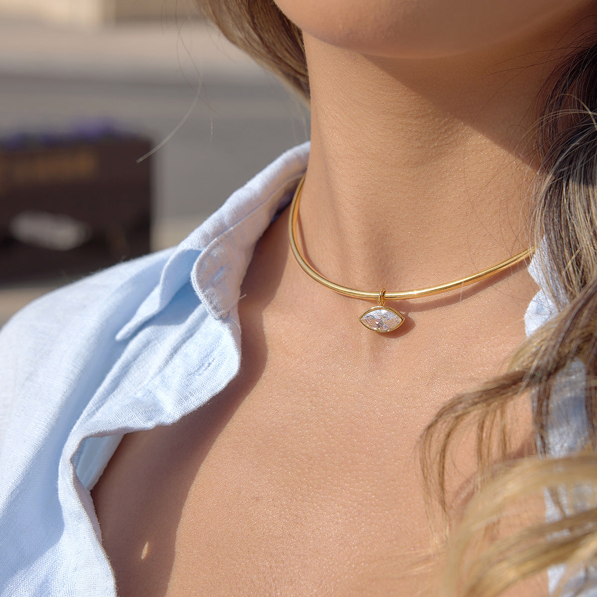 Stainless Steel White Cubic Zirconia Pendant Necklace