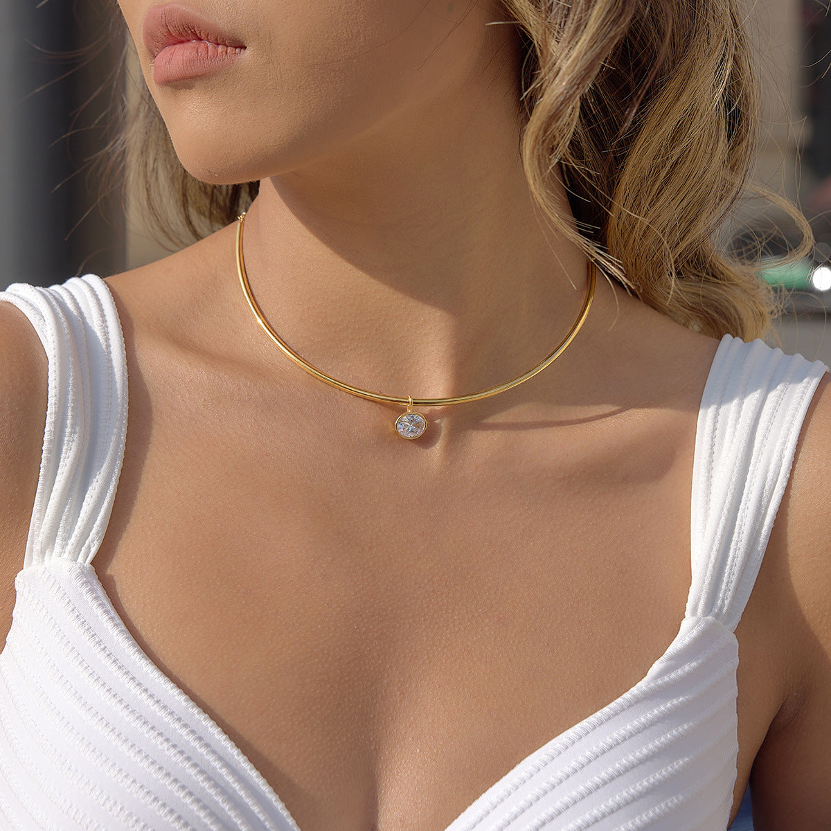 Stainless Steel White Cubic Zirconia Pendant Necklace
