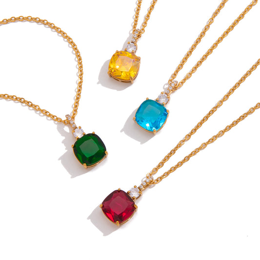 Stainless Steel Rainbow Cubic Zirconia Pendant Necklace