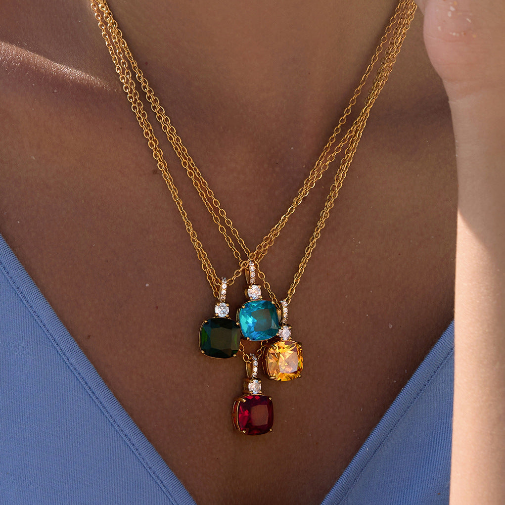 Stainless Steel Rainbow Cubic Zirconia Pendant Necklace