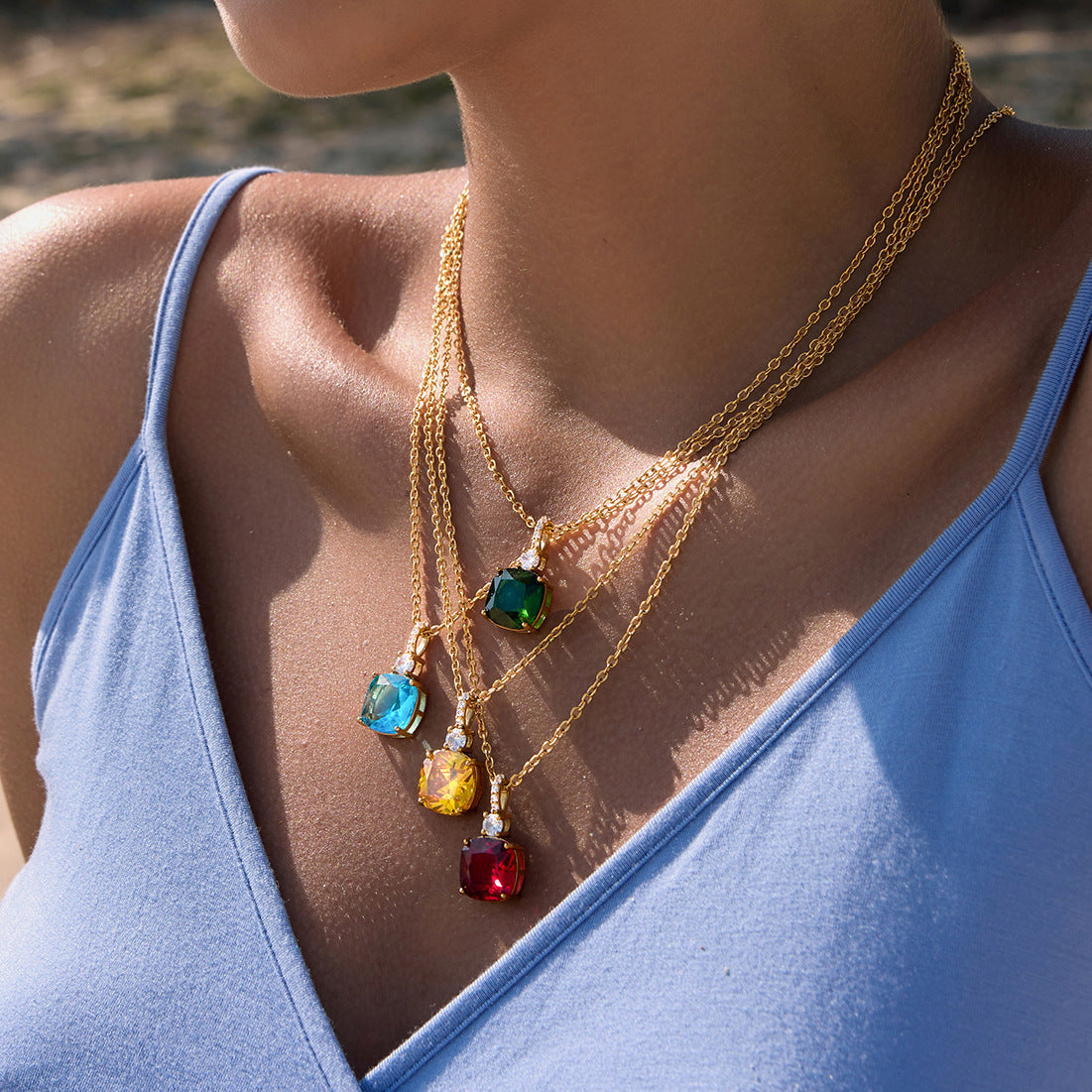 Stainless Steel Rainbow Cubic Zirconia Pendant Necklace