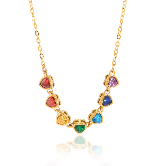 Stainless Steel 18K Gold PVD Rainbow Cubic Zirconia Necklace