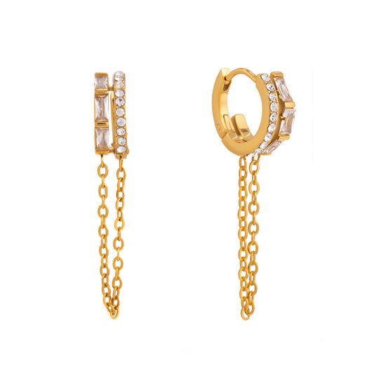 Stainless Steel Cubic Zirconia Chain Tassel Earrings
