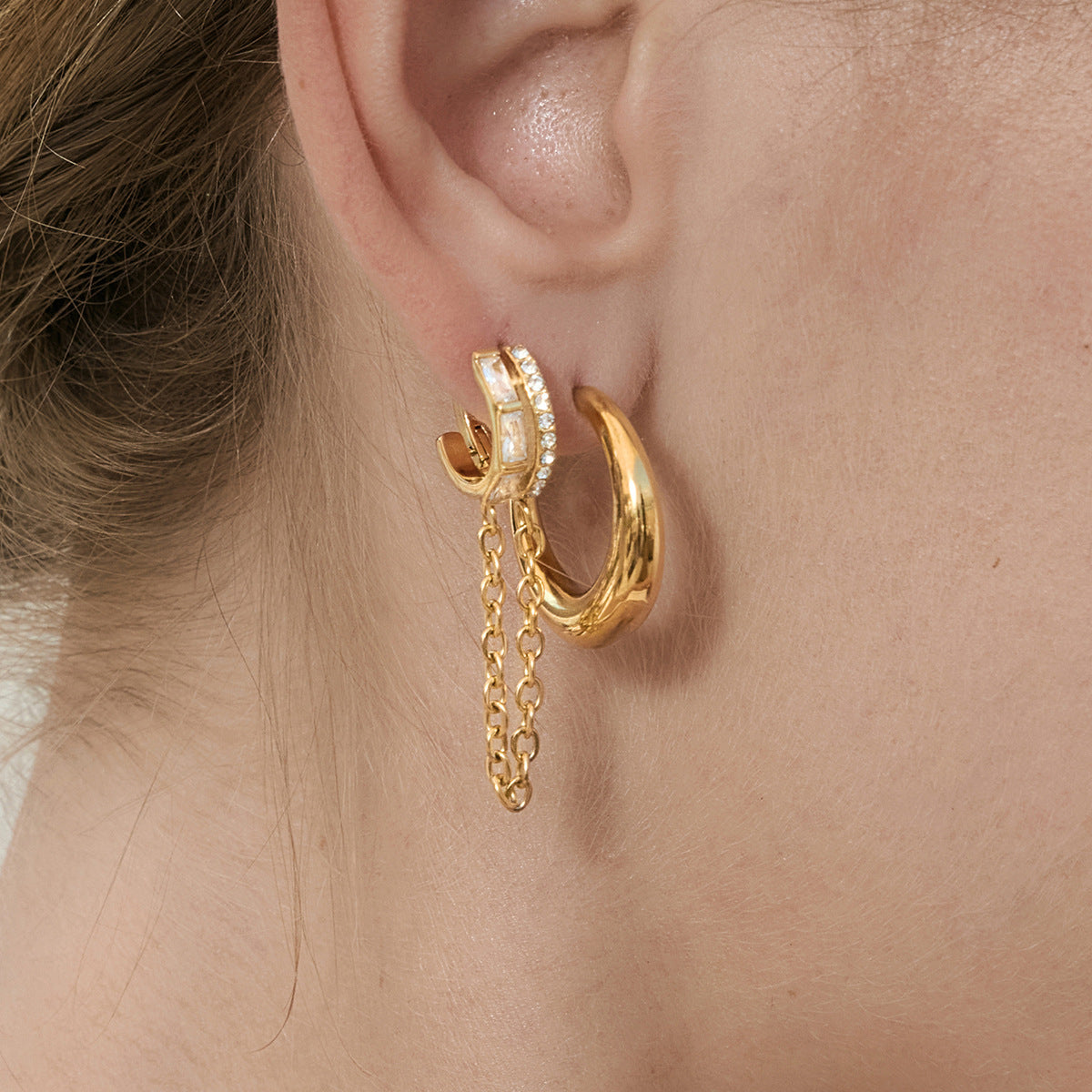Stainless Steel Cubic Zirconia Chain Tassel Earrings