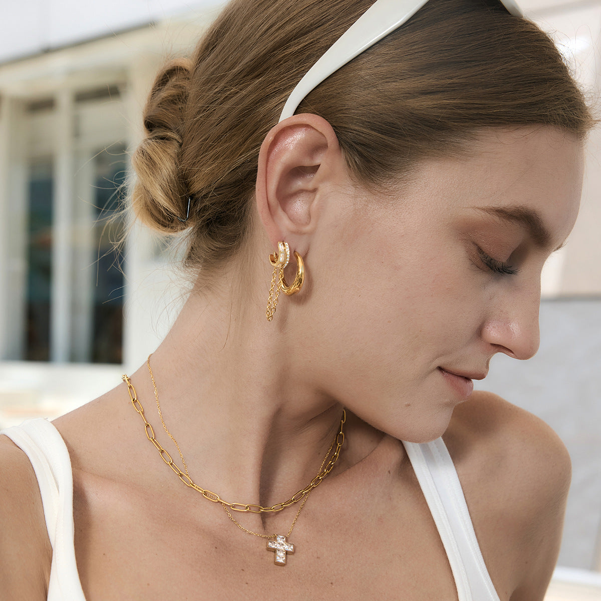 Stainless Steel Cubic Zirconia Chain Tassel Earrings