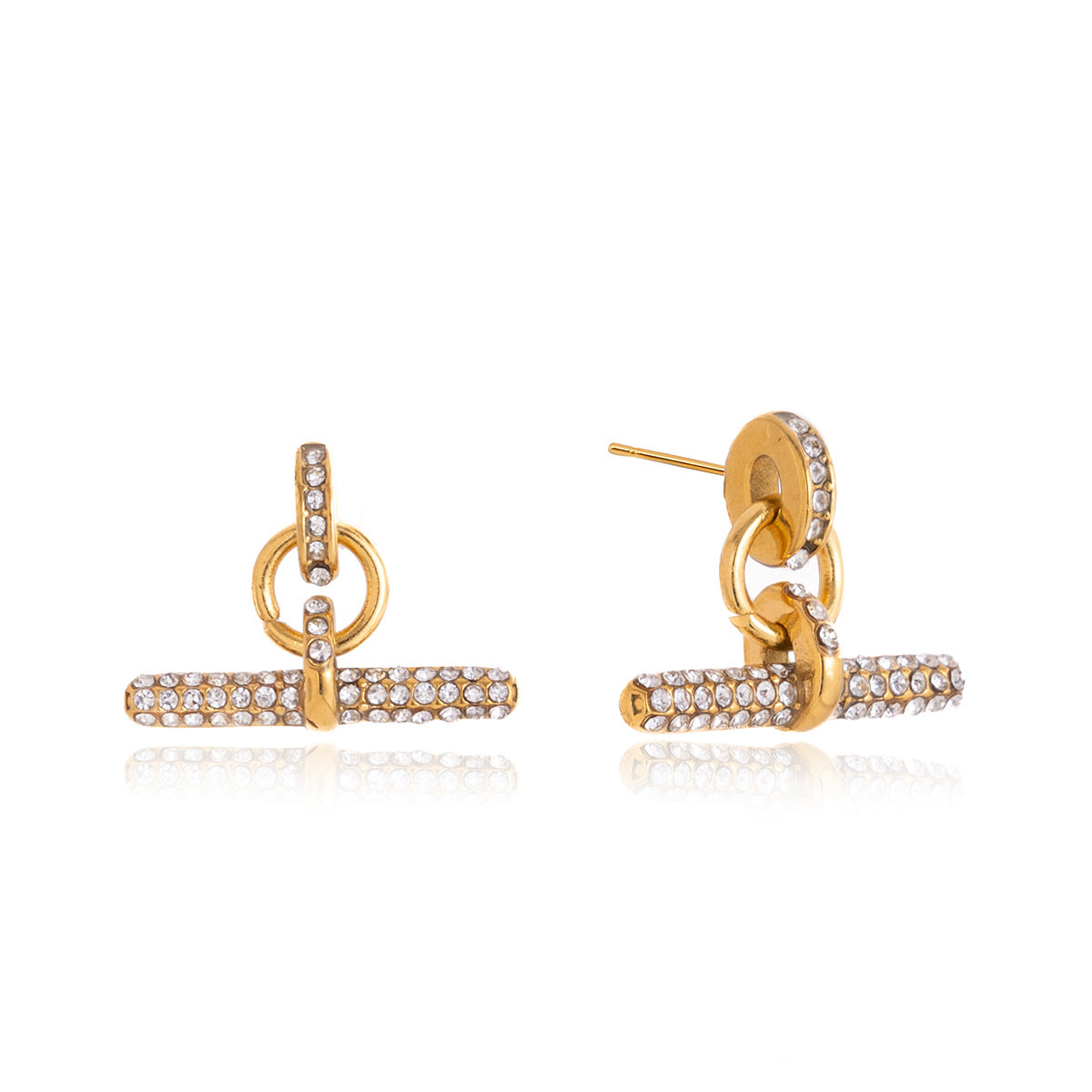 Stainless Steel Rhinestone T-bar Stud Earrings