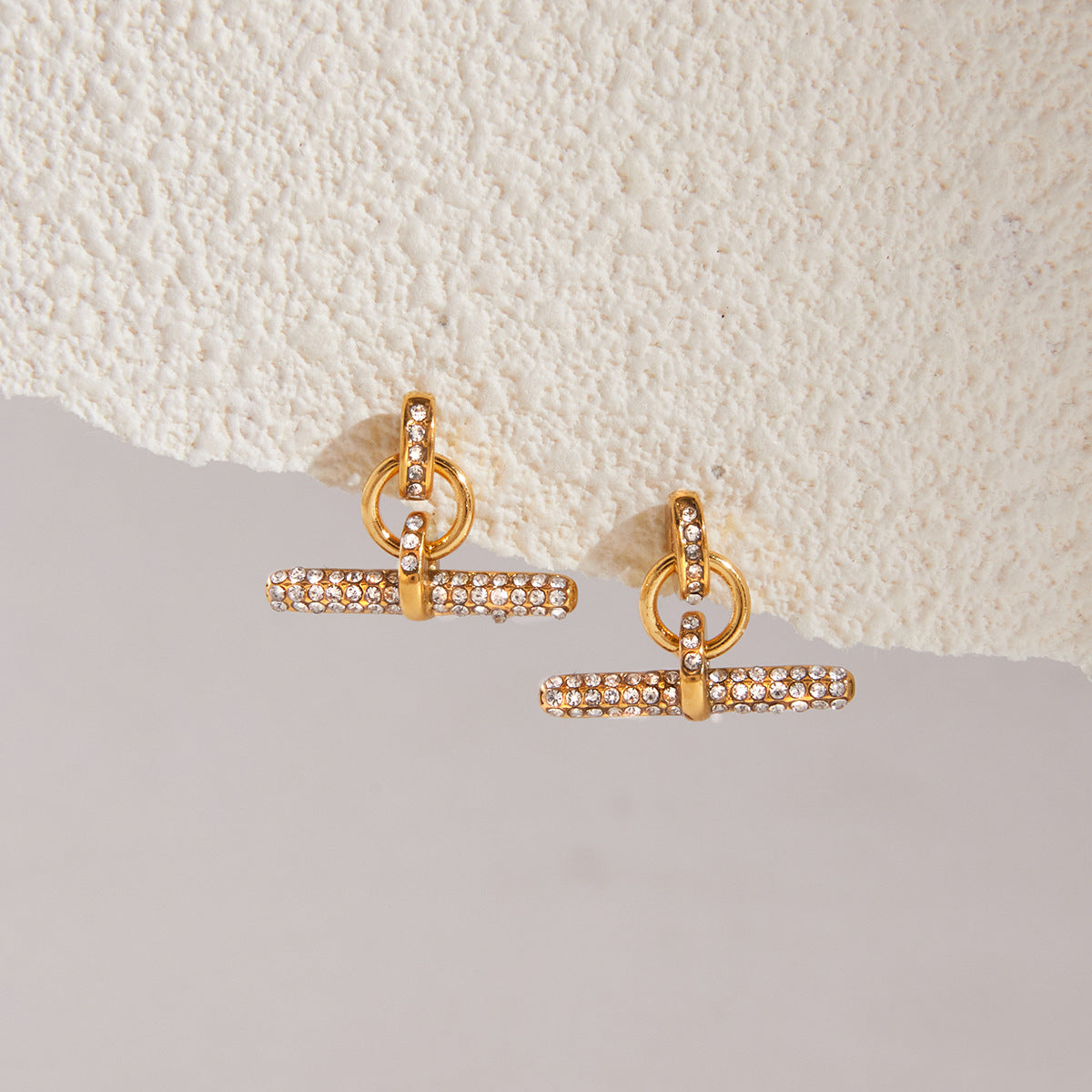 Stainless Steel Rhinestone T-bar Stud Earrings