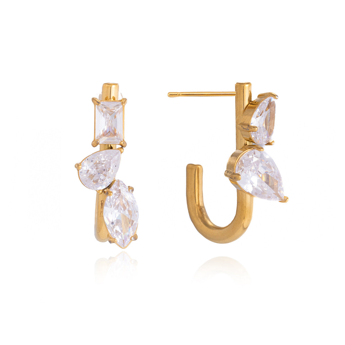 Stainless Steel White Cubic Zirconia U-shaped Earrings