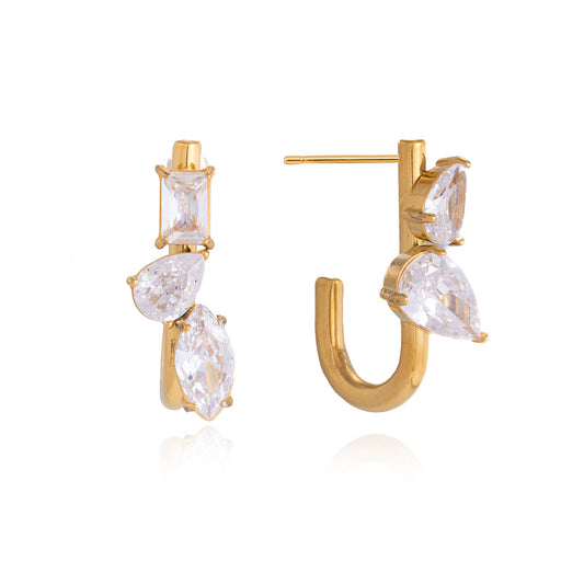 Stainless Steel White Cubic Zirconia U-shaped Earrings