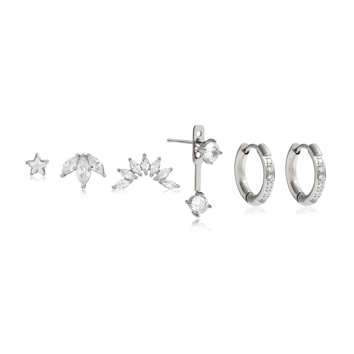 Stainless Steel Cubic Zirconia Multi-to-one Clip Earrings