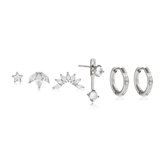 Stainless Steel Cubic Zirconia Multi-to-one Clip Earrings