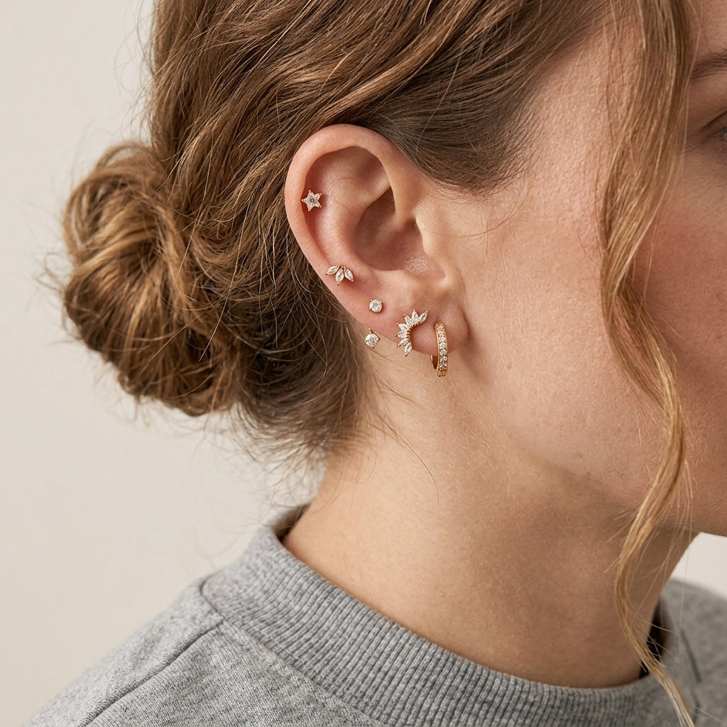Stainless Steel Cubic Zirconia Multi-to-one Clip Earrings