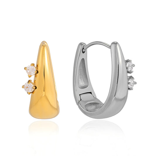 Stainless Steel White Round CZ U-shaped Hoop Earrings
