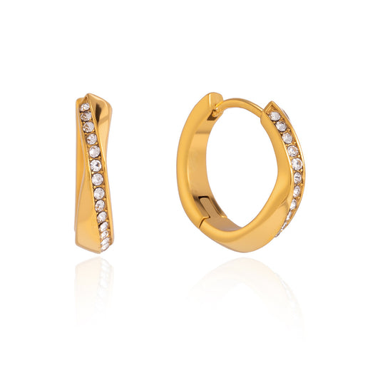 Stainless Steel Rhinestone Geometric Hoop Earrings