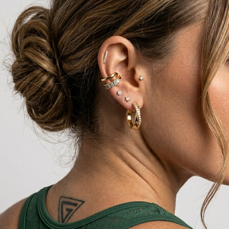 Stainless Steel Rhinestone Geometric Hoop Earrings