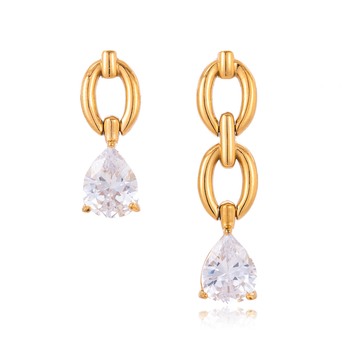 Stainless Steel White Water Drop CZ Chain Pendant Stud Earrings