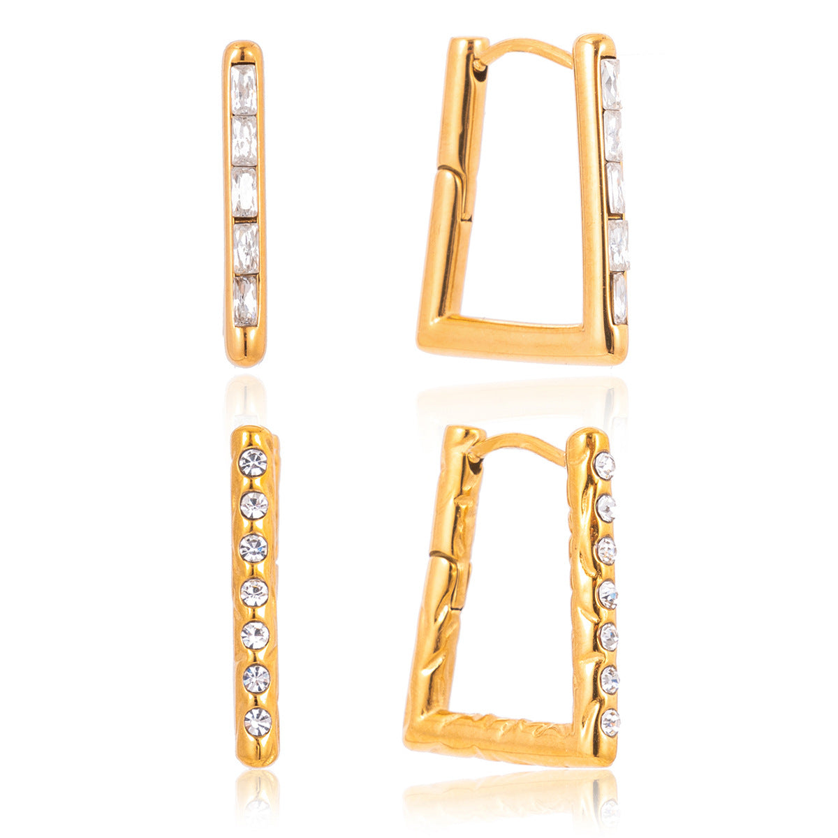 Stainless Steel Geometric Square-shaped Rhinestone Hoop Earrings