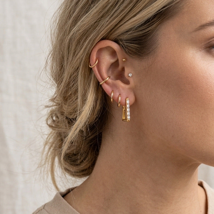 Stainless Steel Geometric Square-shaped Rhinestone Hoop Earrings