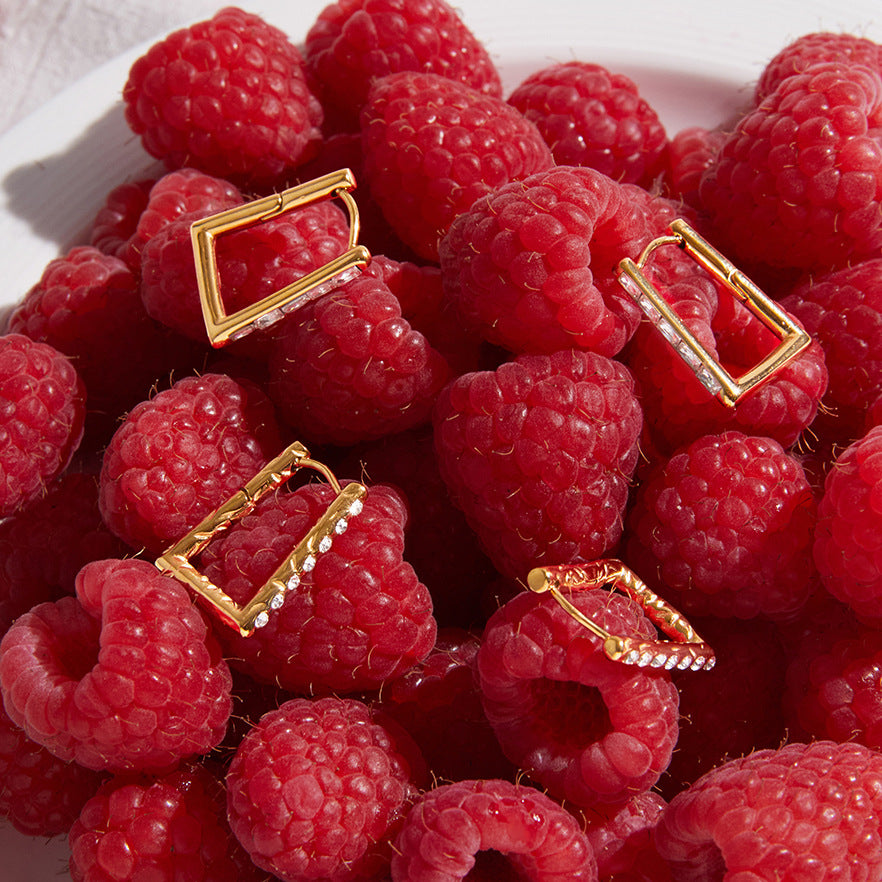 Stainless Steel Geometric Square-shaped Rhinestone Hoop Earrings